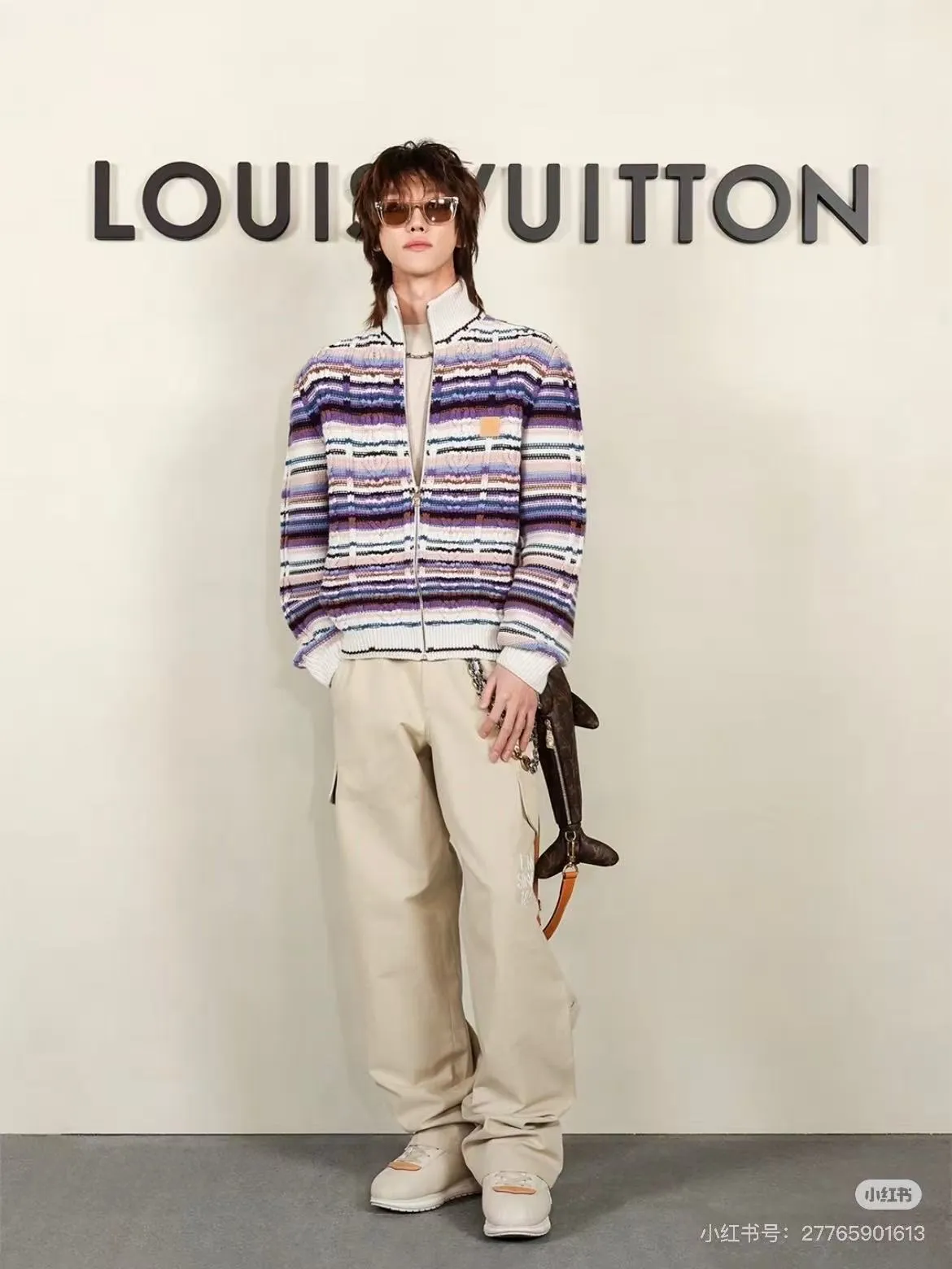 Louis Vuitton/Louis Vuitton Retro Color Striped Stand Collar Zip Knit Cardigan